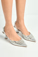 Giovanna Mirror Encrusted Slingback Court Shoes In Silver by Miss Diva