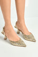 Giovanna Mirror Encrusted Slingback Court Shoes In Gold by Miss Diva