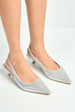 Celeste Diamante Embellished Slingback Low Heel Court Shoes In Silver by Miss Diva