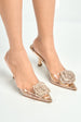 Rosela Diamante Rose Detail Pointed Toe Perspex Heels In Rose Gold by Miss Diva