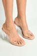 Yara Perspex Band Block Heel Mules In Nude by Miss Diva