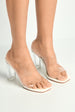 Yara Perspex Band Block Heel Mules In White by Miss Diva