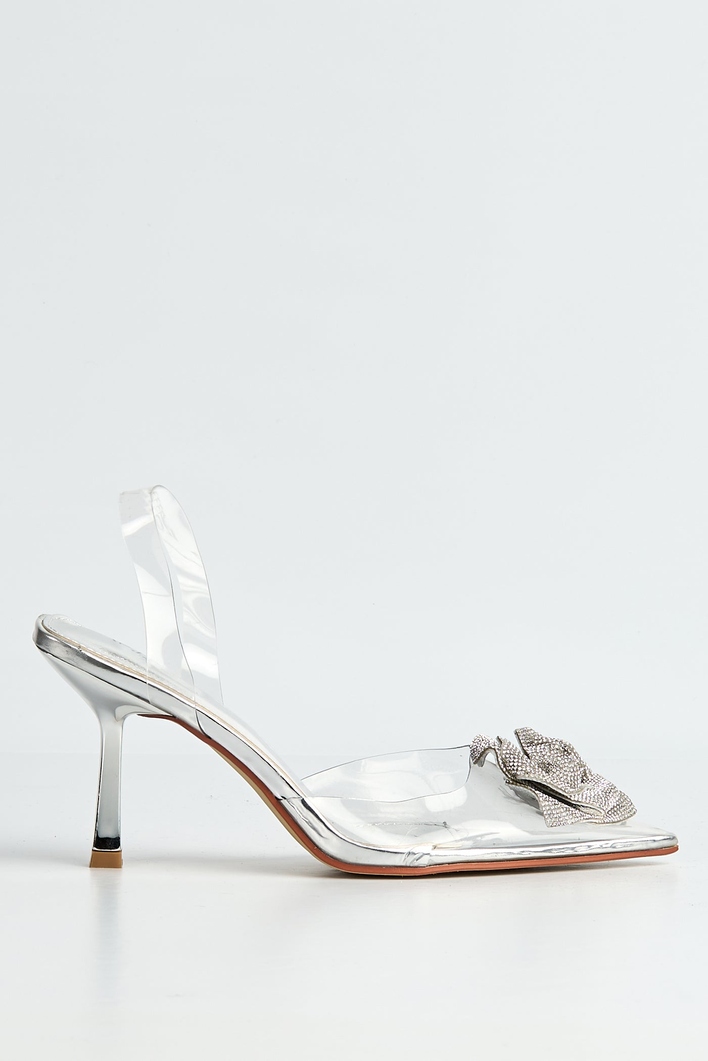 Rosela Diamante Rose Detail Pointed Toe Perspex Heels In Silver GT-1-SVR