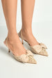 Seren Embellished Mesh And Bow Slingback Court Shoes In Beige by Miss Diva