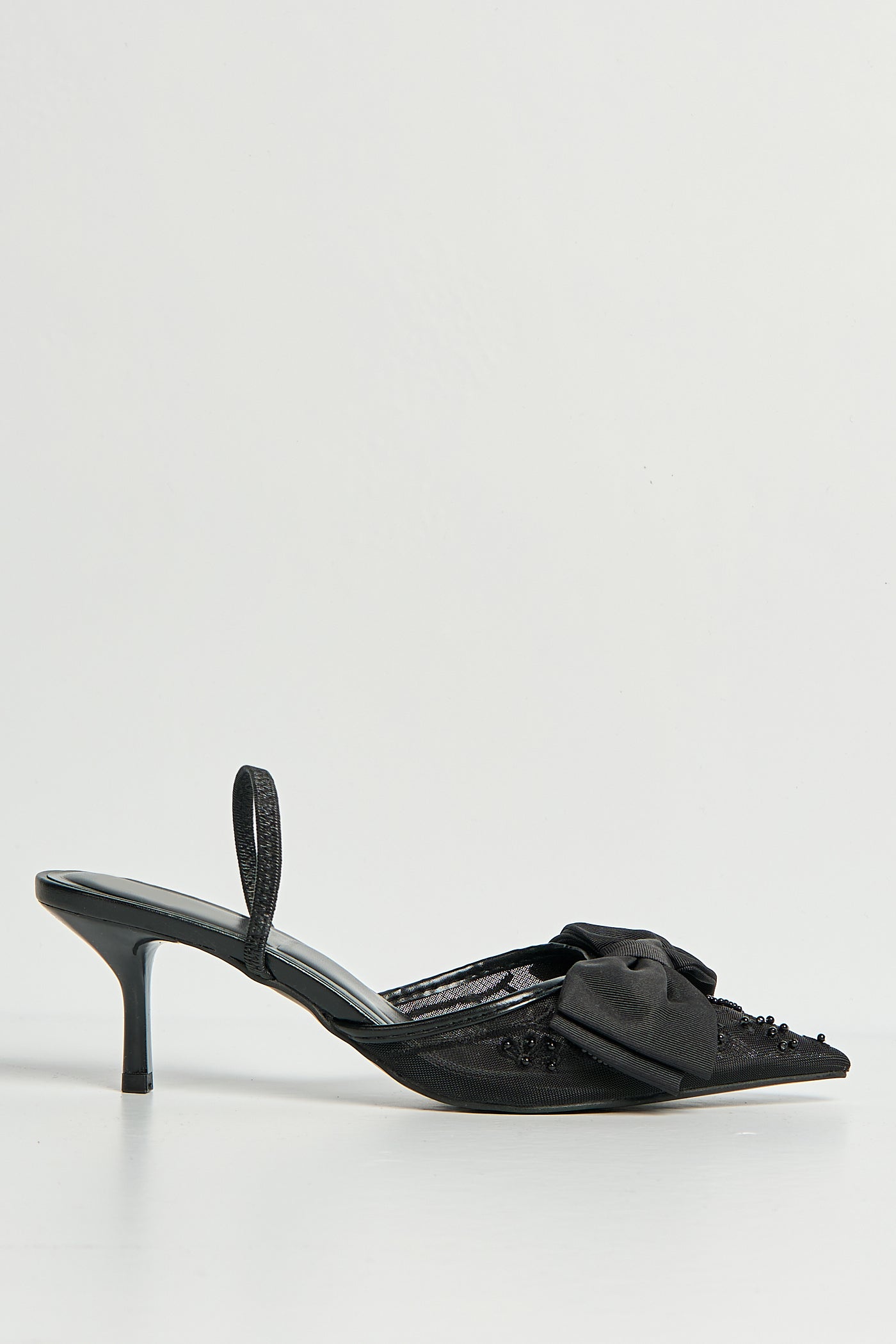 Seren Embellished Mesh And Bow Slingback Court Shoes In Black LOLA5251-BLK