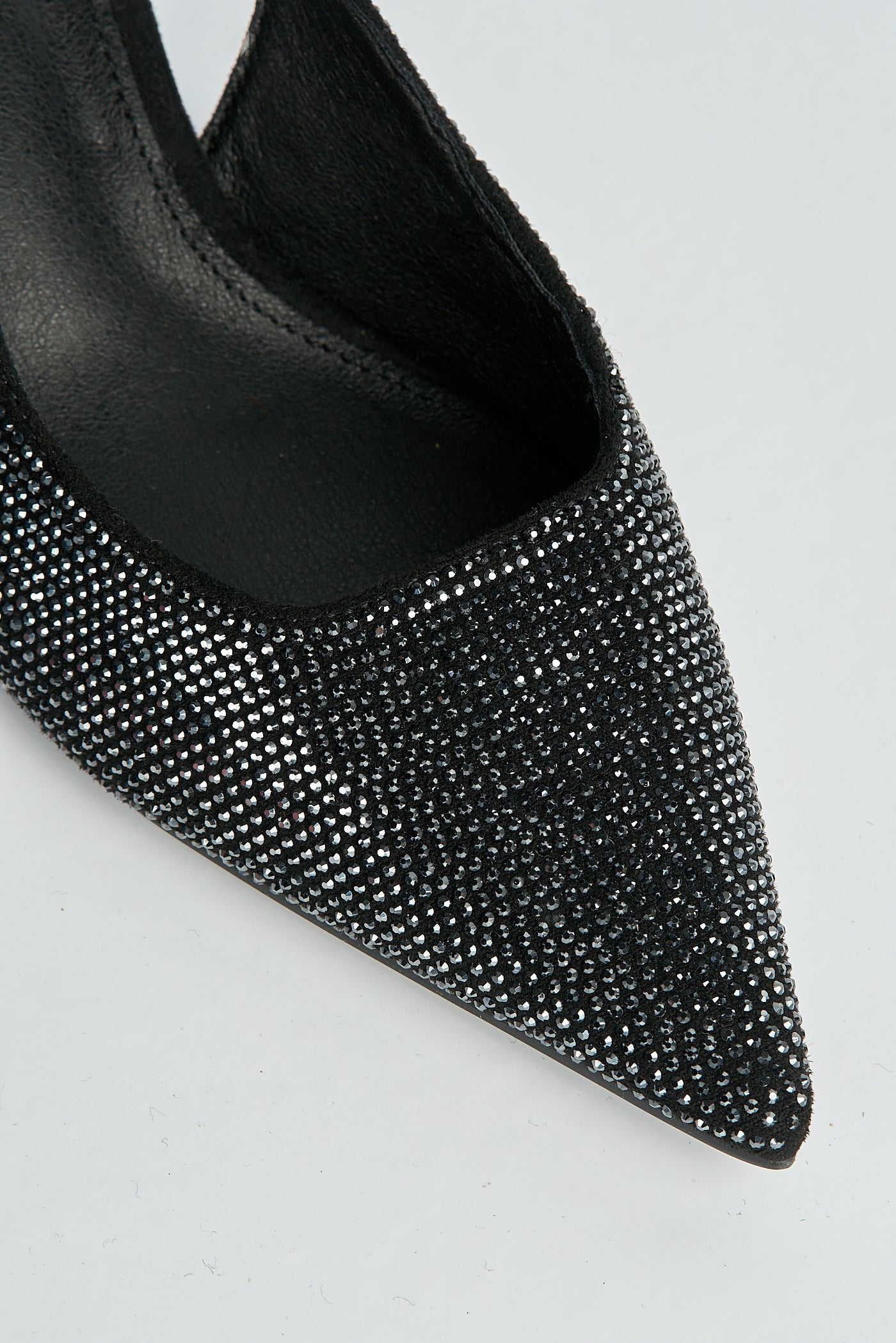 Celeste Diamante Embellished Slingback Low Heel Court Shoes In Black P-1404-BLK