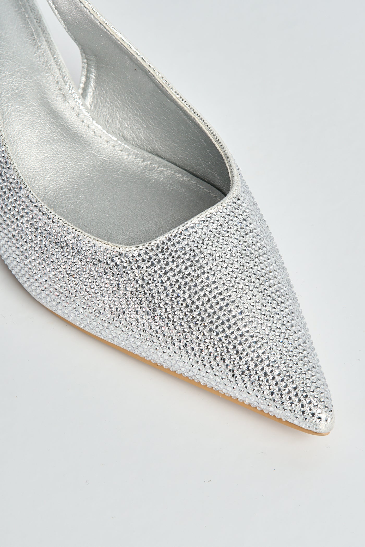 Celeste Diamante Embellished Slingback Low Heel Court Shoes In Silver P-1404-SVR