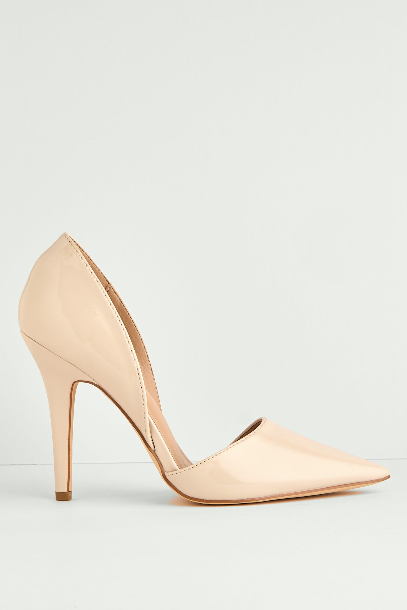Milaya Cut-out Side Pointed Toe Court Shoes In Nude Patent C-356-NUDPT