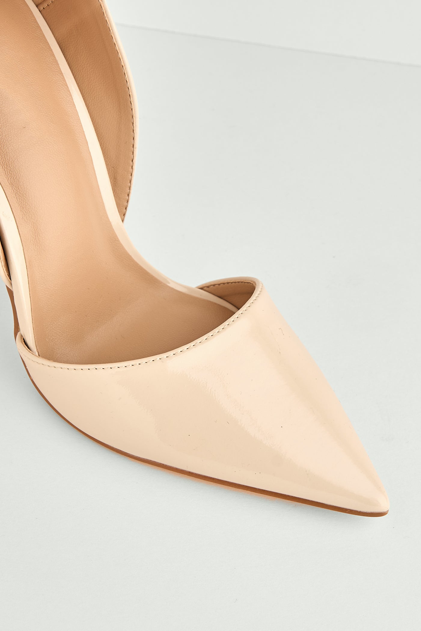Milaya Cut-out Side Pointed Toe Court Shoes In Nude Patent C-356-NUDPT