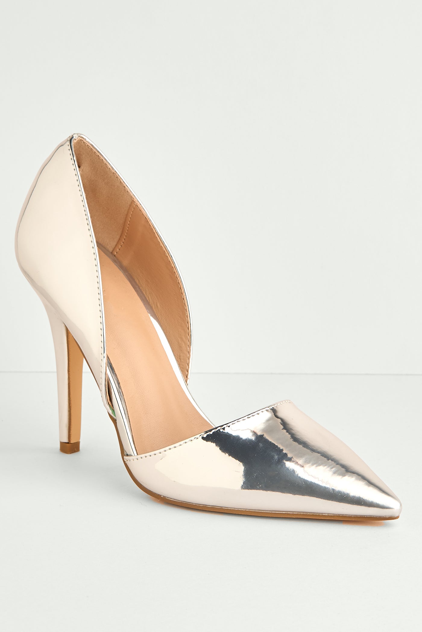 Milaya Cut-out Side Pointed Toe Court Shoes In Silver Metallic C-356-SVRMET