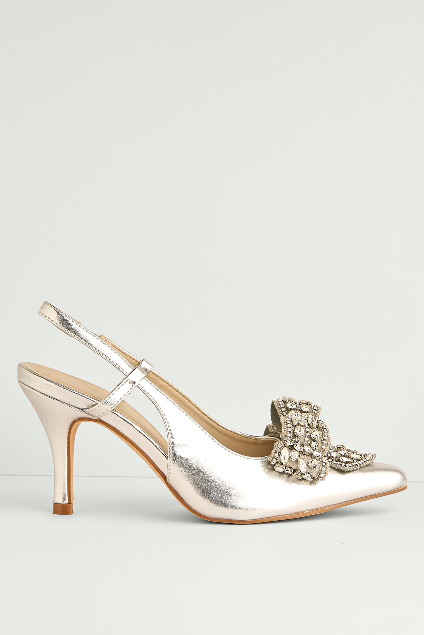 Celia Diamante Bow Pointed Toe Slingback Court Shoes In Silver DOVER61-SVR