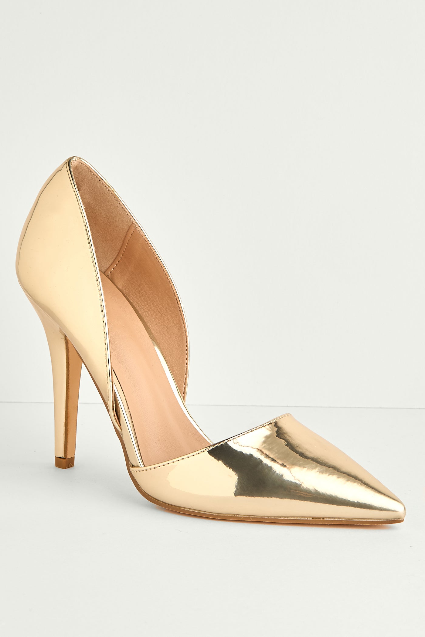 Milaya Cut-out Side Pointed Toe Court Shoes In Gold Metallic C-356-GOLMET