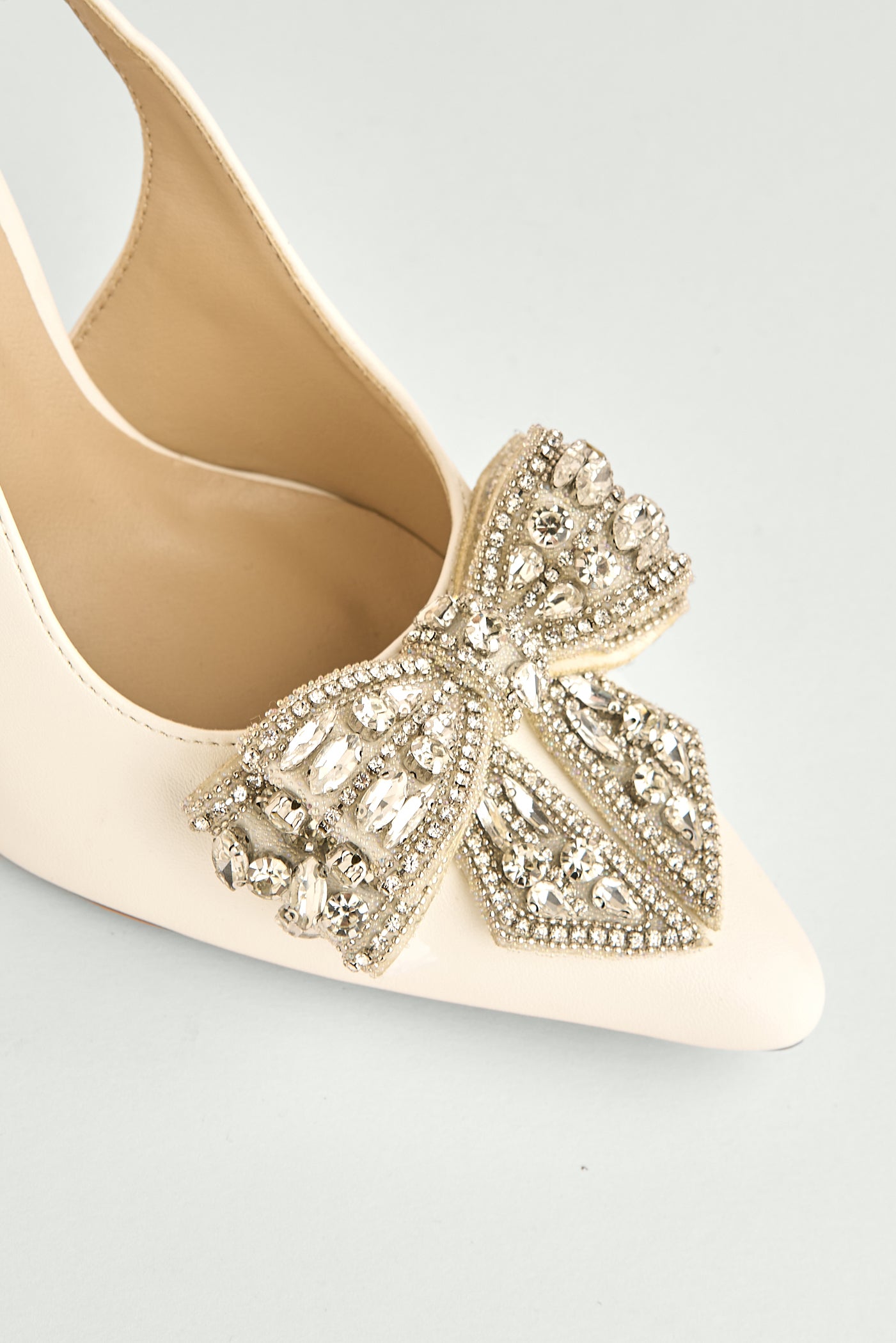 Celia Diamante Bow Pointed Toe Slingback Court Shoes In White DOVER61-WHT