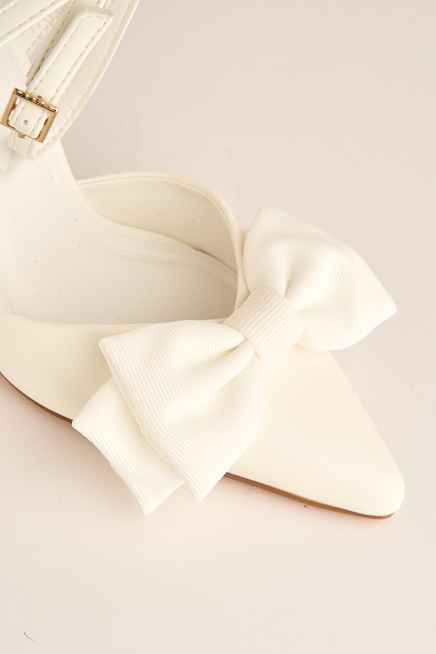 Alua Bow Detail Anklestrap Court Shoes In White SALADO99-WHT