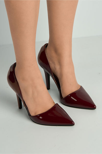 Wine - Milaya Cut-out Side Pointed Toe Court Shoes In Wine by Miss Diva