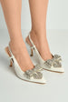Celia Diamante Bow Pointed Toe Slingback Court Shoes In White by Miss Diva