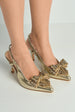 Celia Diamante Bow Pointed Toe Slingback Court Shoes In Gold by Miss Diva