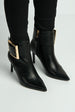 Daphne Gold Buckle Detail Pointed Toe Ankle Boots In Black by Miss Diva