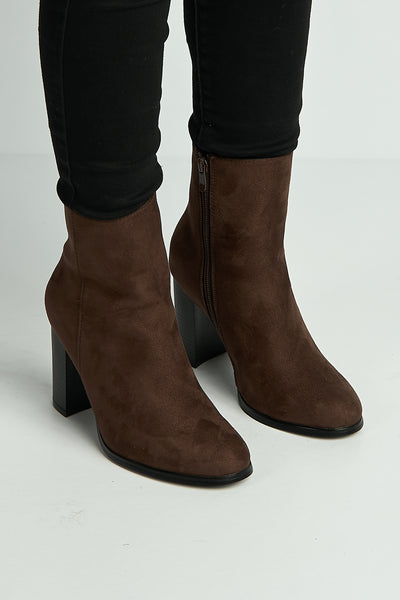 Chocolate - Alathea Round Toe Block Heel Ankle Boots In Chocolate by Miss Diva