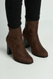 Alathea Round Toe Block Heel Ankle Boots In Chocolate by Miss Diva
