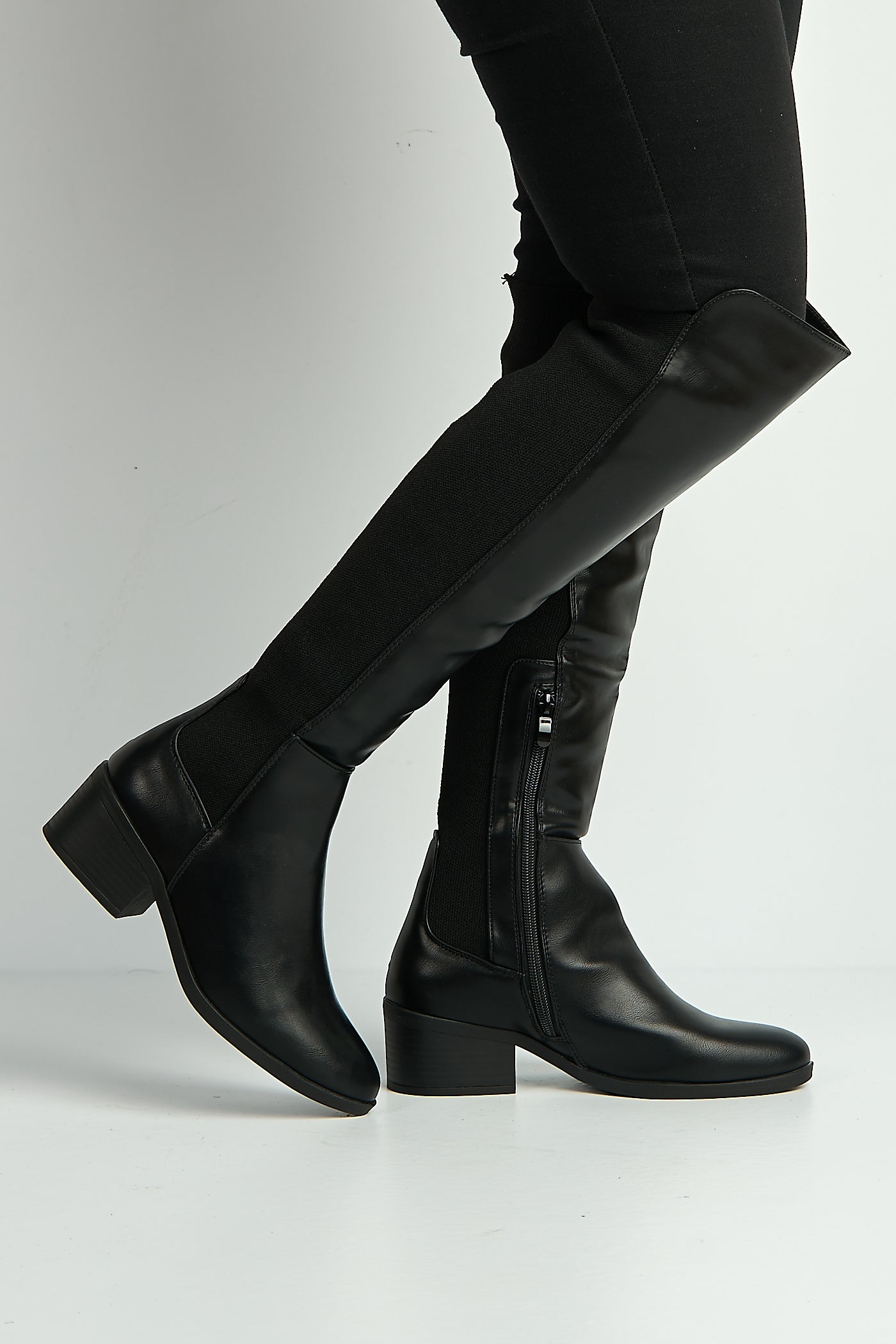 Lira Elastic Back Gusset Low Heel Calf Boots In Black Matt BELLINI1-BLKMT