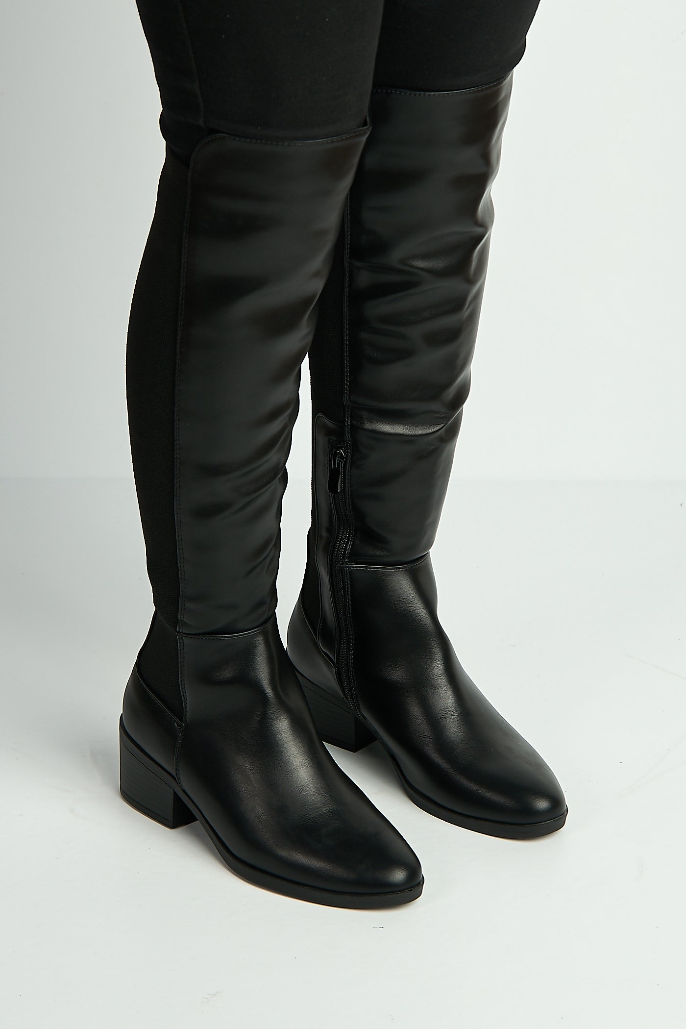 Lira Elastic Back Gusset Low Heel Calf Boots In Black Matt BELLINI1-BLKMT