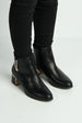 Alita Gold Zip Detail Trim Block Heel Ankle Boots In Black by Miss Diva