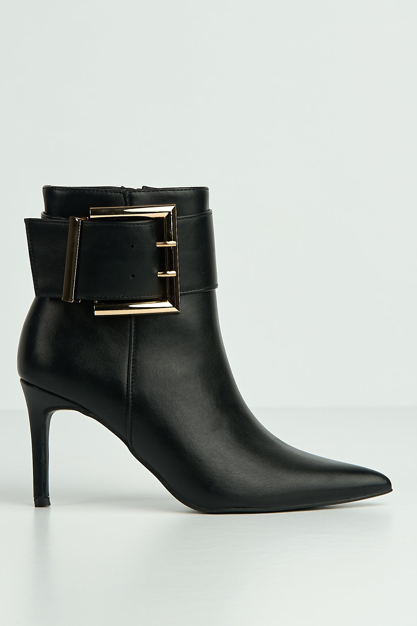 Daphne Gold Buckle Detail Pointed Toe Ankle Boots In Black X118-A6-BLK