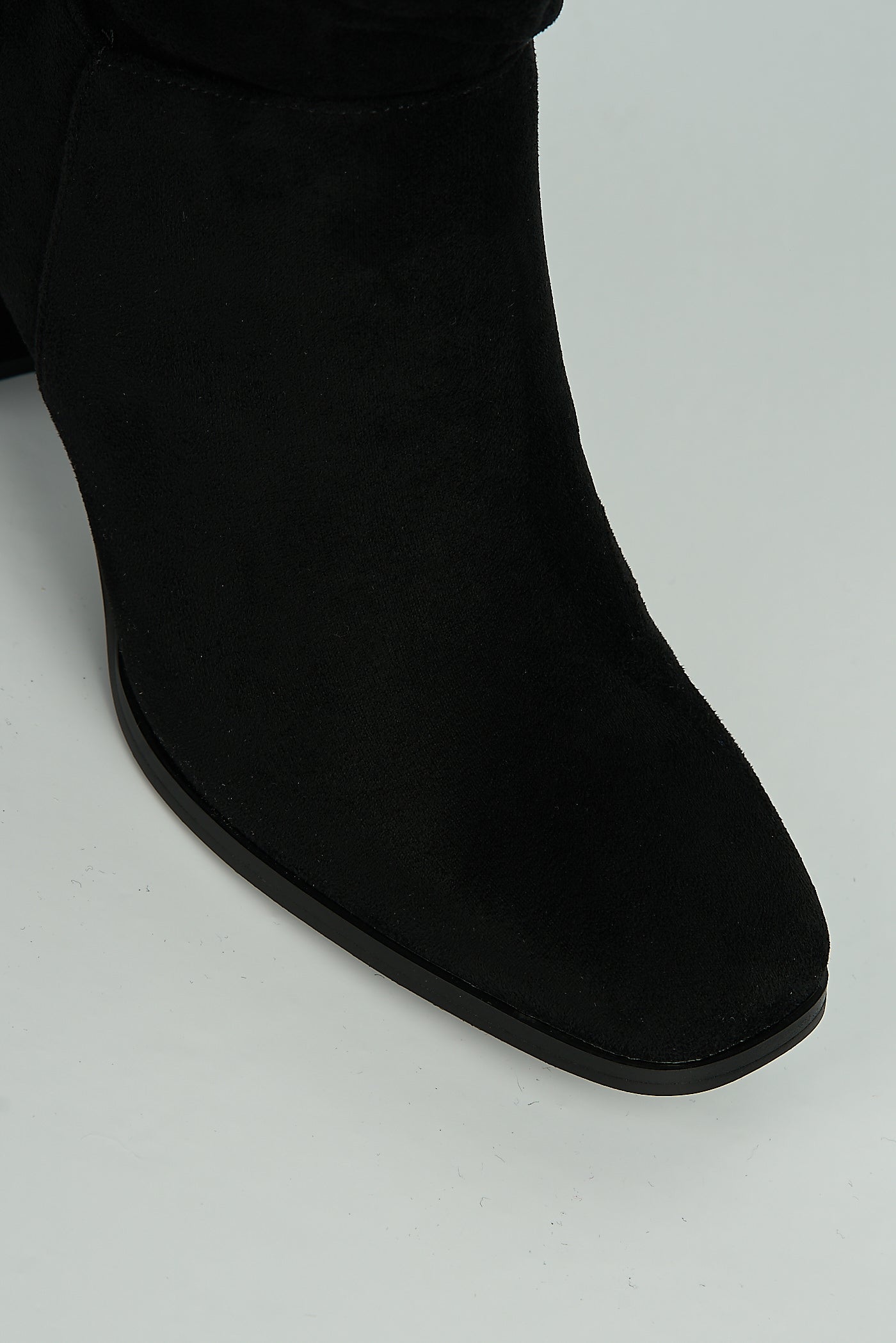 Giana Rouched Block Heel Knee High Boots In Black Suede LS9817-BLKSU