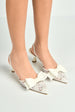 Seren Embellished Mesh And Bow Slingback Court Shoes In Ivory by Miss Diva