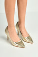 Ingrid Pointed Toe Court Heels In Gold by Miss Diva