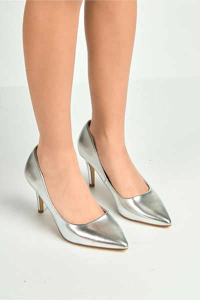 Silver - Ingrid Pointed Toe Court Heels In Silver by Miss Diva