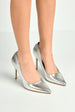 Mila High Stiletto Faux Sued Heel Court Shoe In Silver by Miss Diva