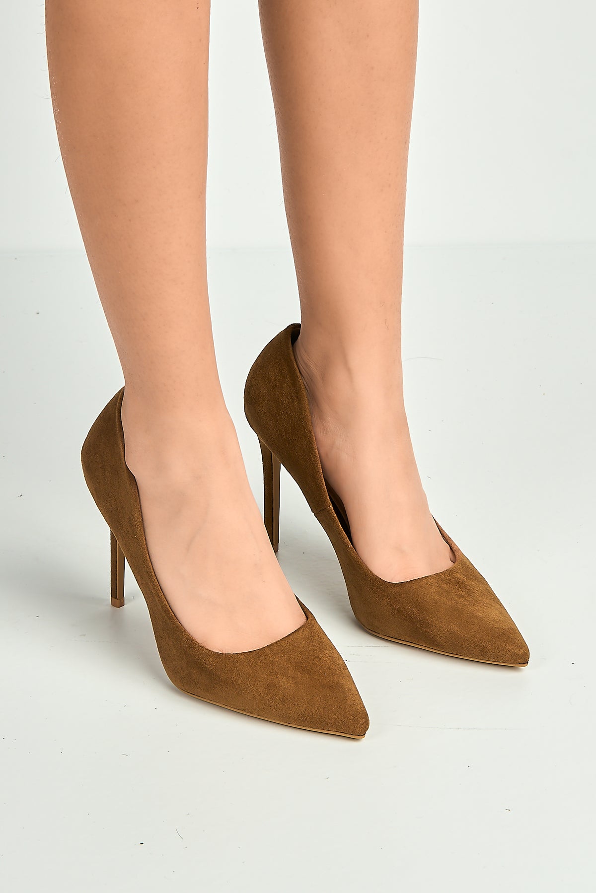 Mila High Stiletto Faux Sued Heel Court Shoe In Tan Suede NF-493-TANSU