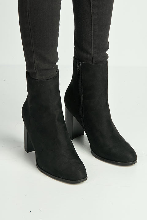 Alathea Round Toe Block Heel Ankle Boots In Black by Miss Diva
