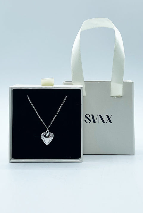 Small Heart Locket Necklace In Silver - Gift Boxed by SVNX
