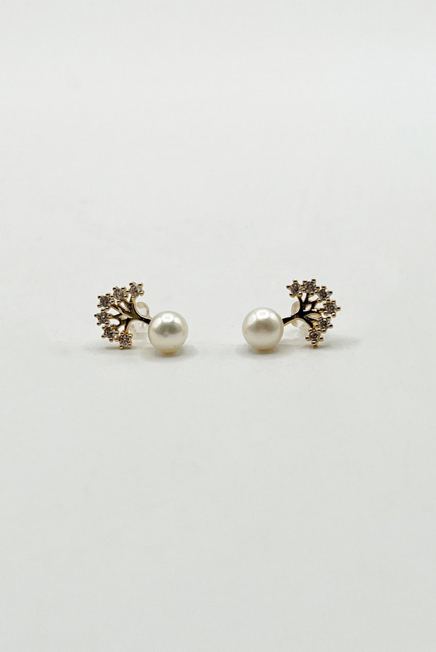 Pearl Stud Earring With Diamante Tree In Gold - Gift Boxed JE315924