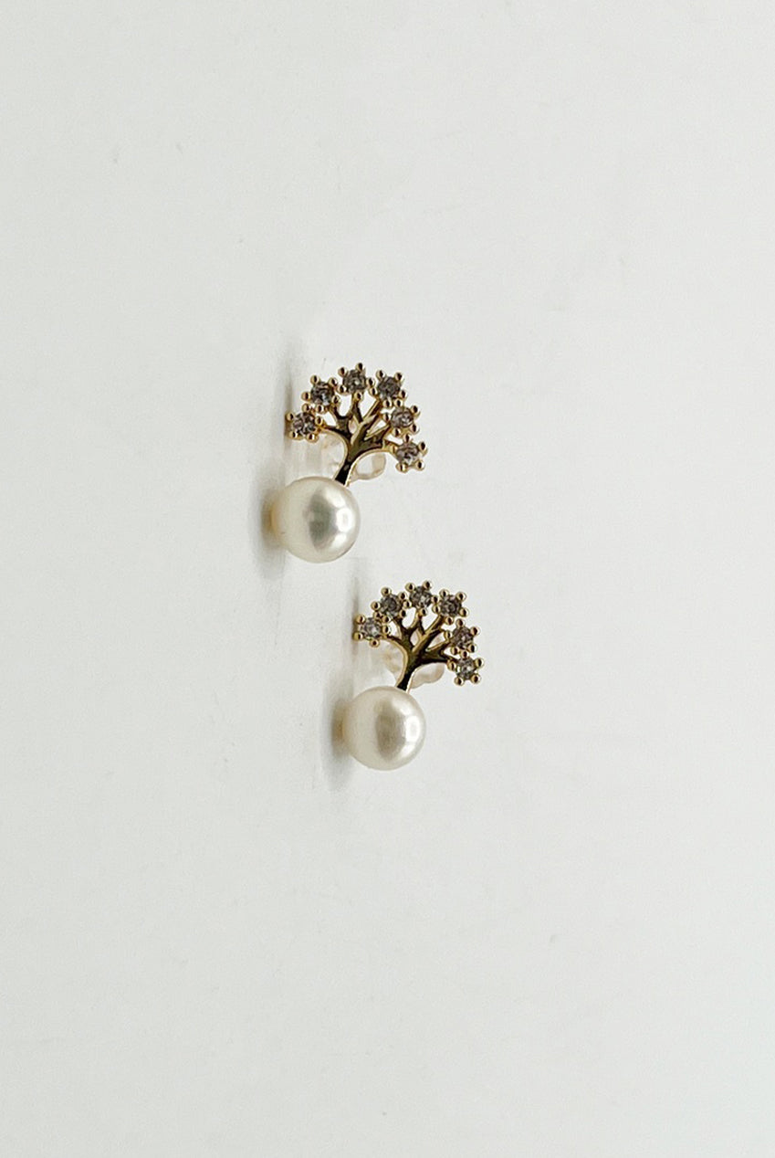 Pearl Stud Earring With Diamante Tree In Gold - Gift Boxed JE315924