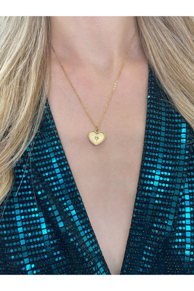 Gold - Sparkly Heart Necklace In Gold by SVNX