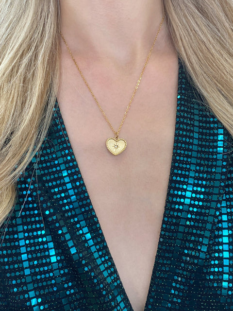 Sparkly Heart Necklace In Gold by SVNX