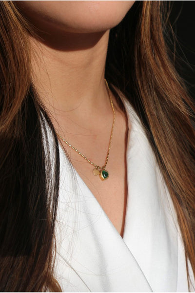 Gold - Emerald Green Heart Necklace In Gold by SVNX