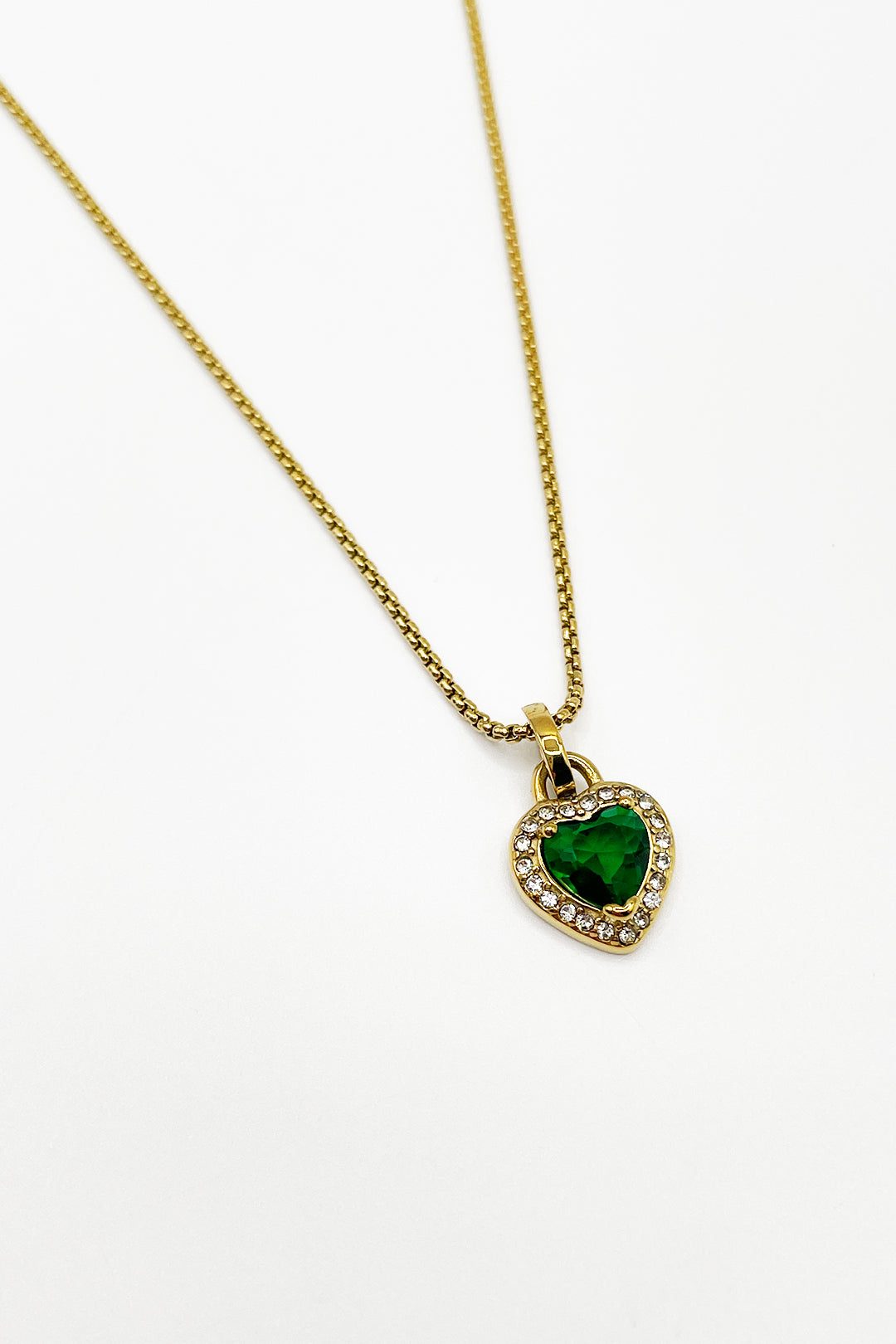 Emerald Green Diamante Heart Necklace & Earrings Set In Gold - Gift Boxed JE400424
