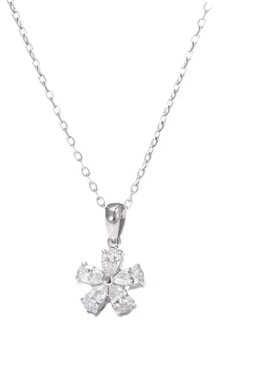 Floral Crystal Pendant Necklace In Silver JE401821