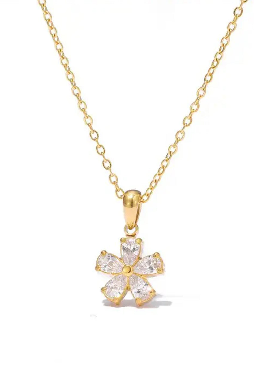 Floral Crystal Pendant Necklace In Gold JE401824