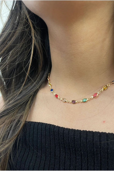 Multi - Multicolour Oval Chain Necklace by SVNX