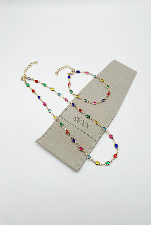 Multicolour Oval Necklace & Bracelet Set by SVNX