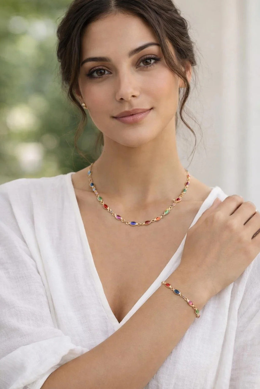Multicolour Oval Necklace & Bracelet Set JE402001ST