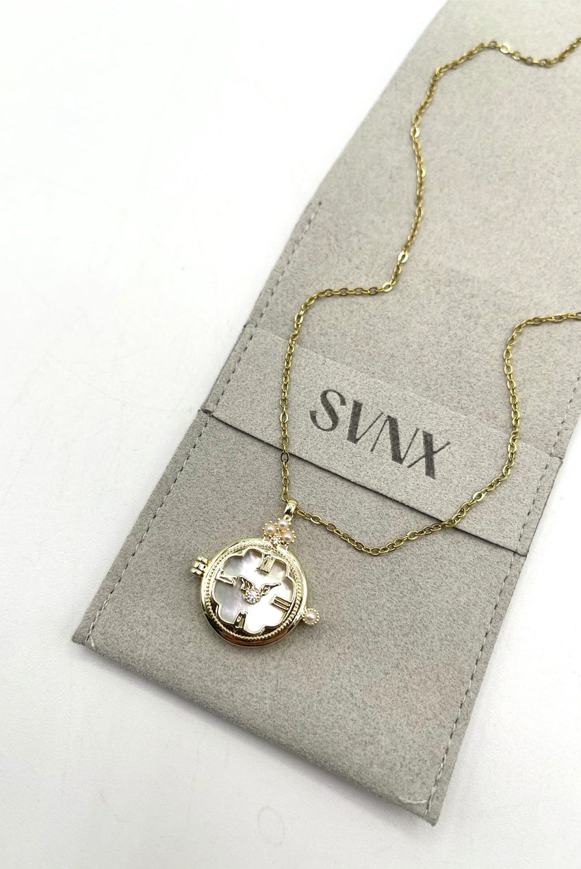 Ivory Stone Clock Pendant Necklace JE402824