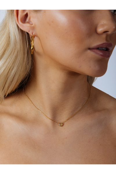 Gold - Mini Crystal Heart Necklace In Gold - Gift Boxed by SVNX