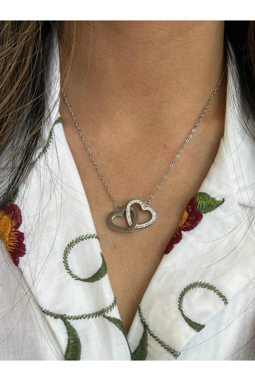 Double Heart Link Necklace With Gift Box JE404521